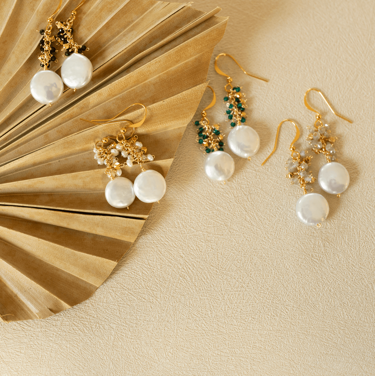 Gemstone and pearl cluster drop earrings in gold vermeil — Everlyne