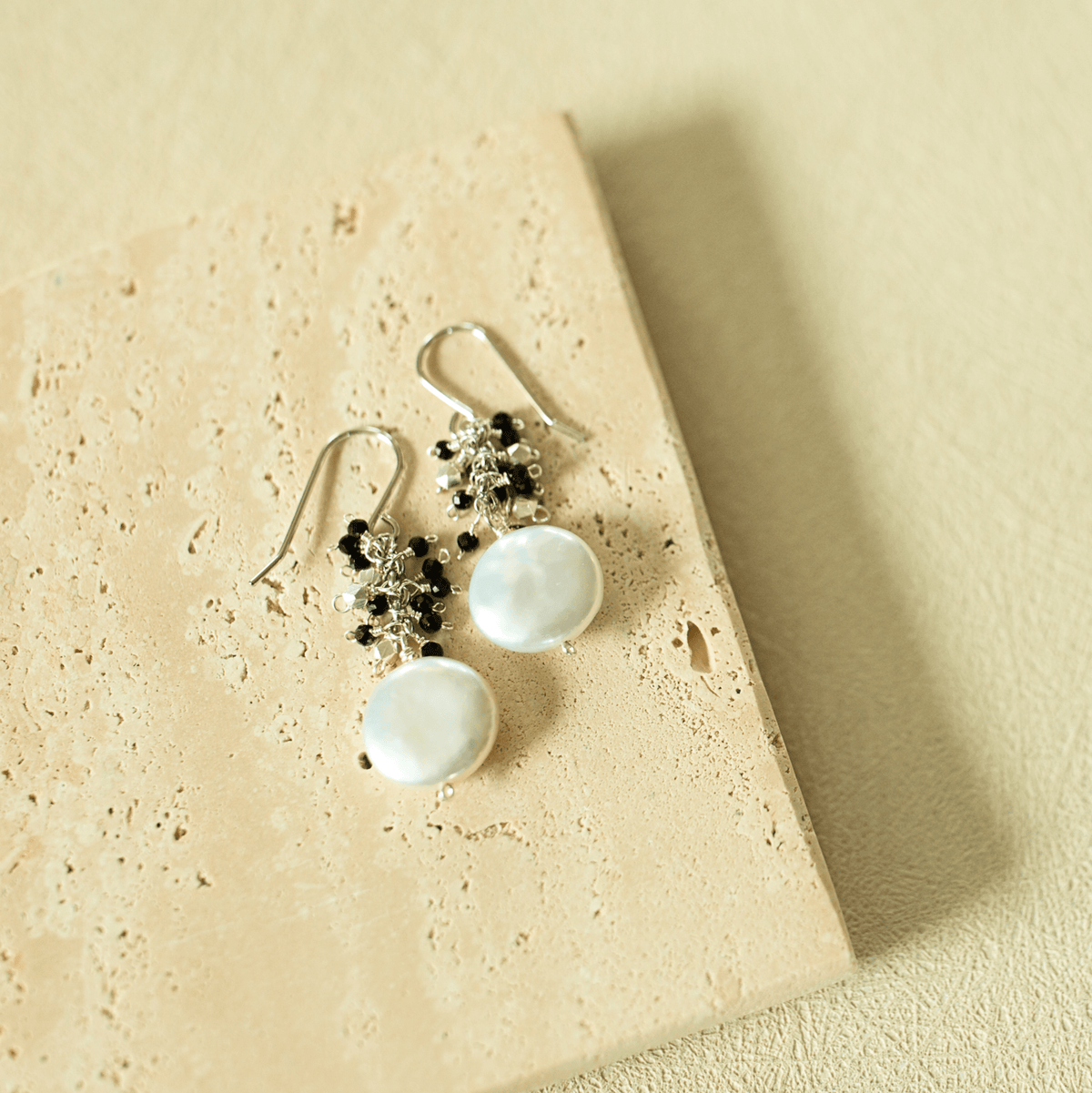 Gemstone and freshwater pearl cluster drop earrings in 14k gold vermeil - Everlyne (view 9)
