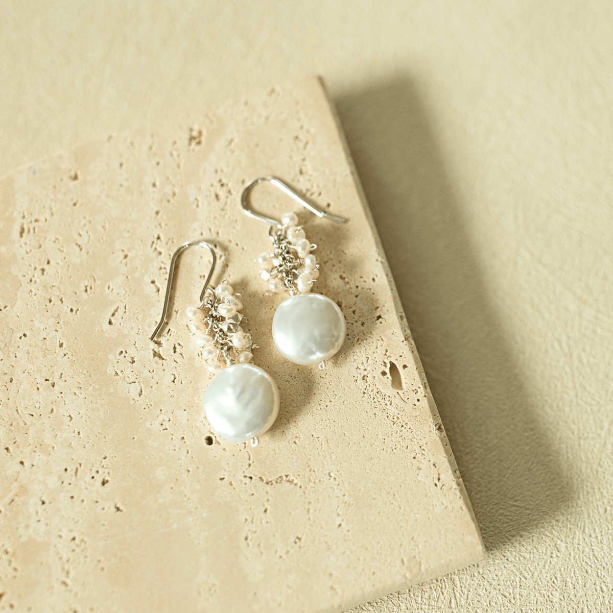 Gemstone and freshwater pearl cluster drop earrings in 14k gold vermeil - Everlyne (view 8)