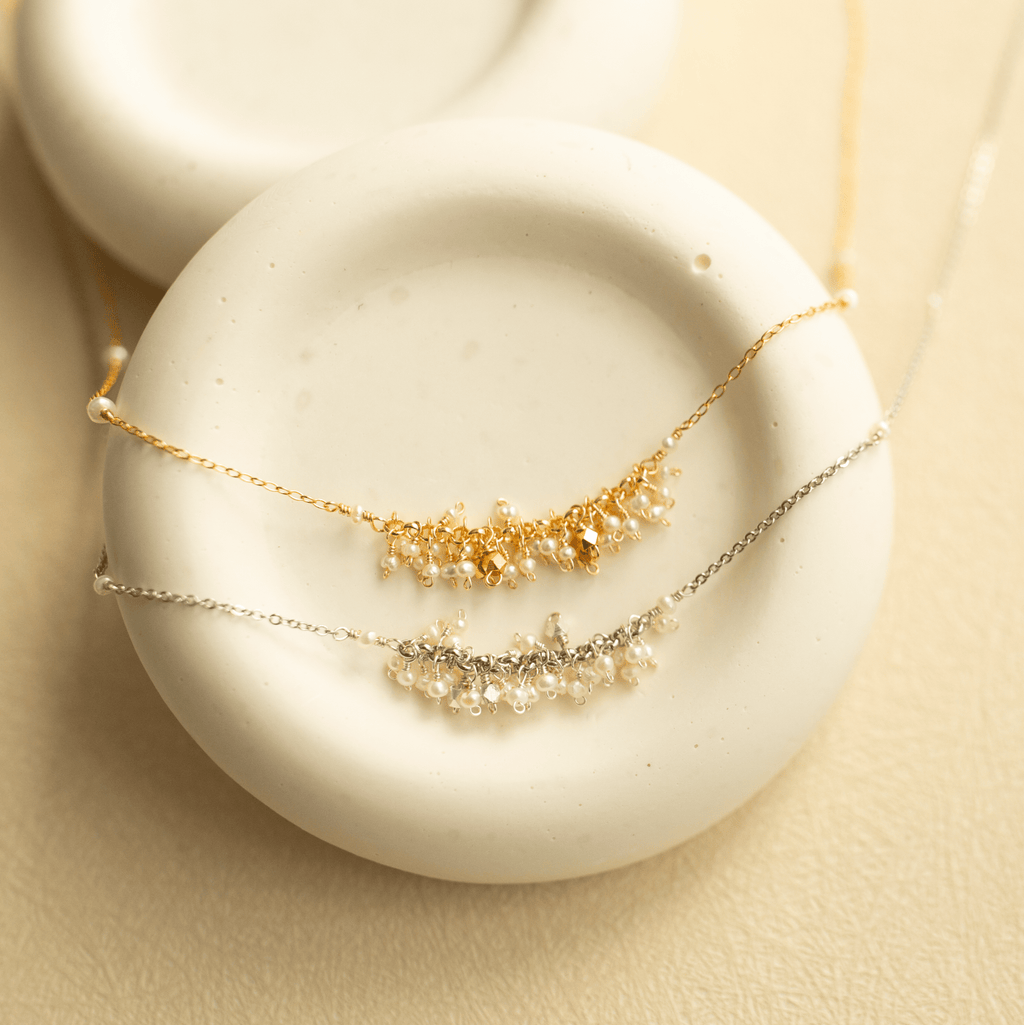 Freshwater pearl statement necklace in gold vermeil, handmade in the USA — Everlyne