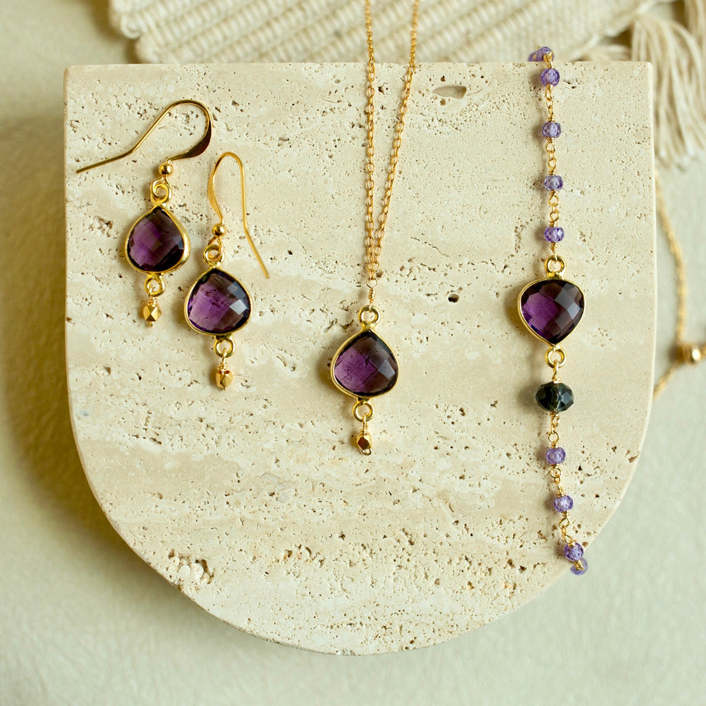 Gemstone bracelet styled with other Everlyne pieces — Everlyne