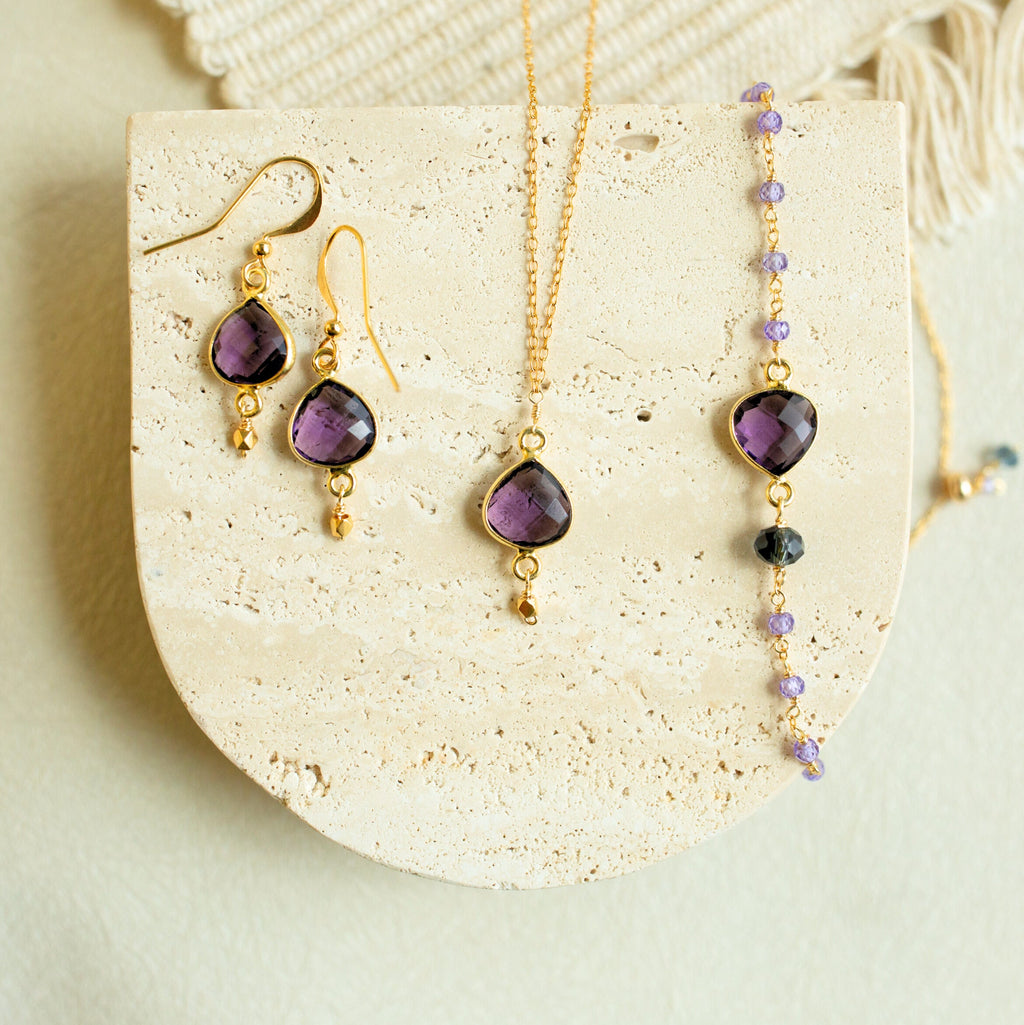 Gemstone jewelry gift set: necklace, bracelet and earrings in gold vermeil — Everlyne
