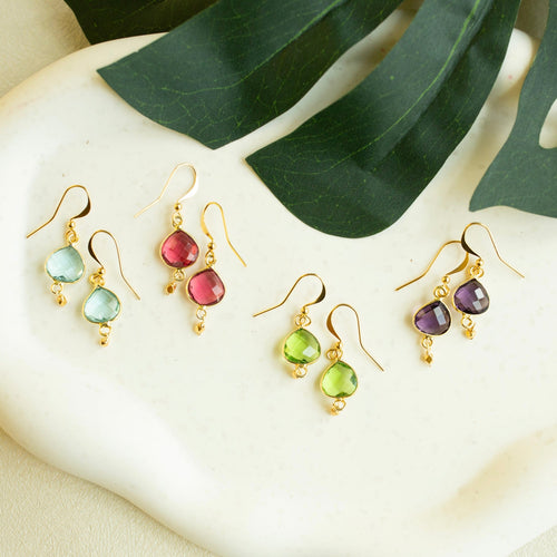 Gold vermeil natural gemstone drop earrings, handmade in the USA — Everlyne