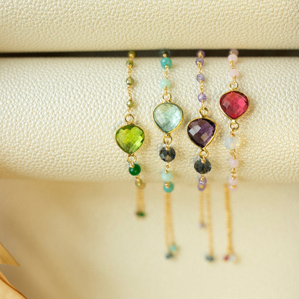 Adjustable gold vermeil heart gemstone bracelet, handmade in the USA — Everlyne