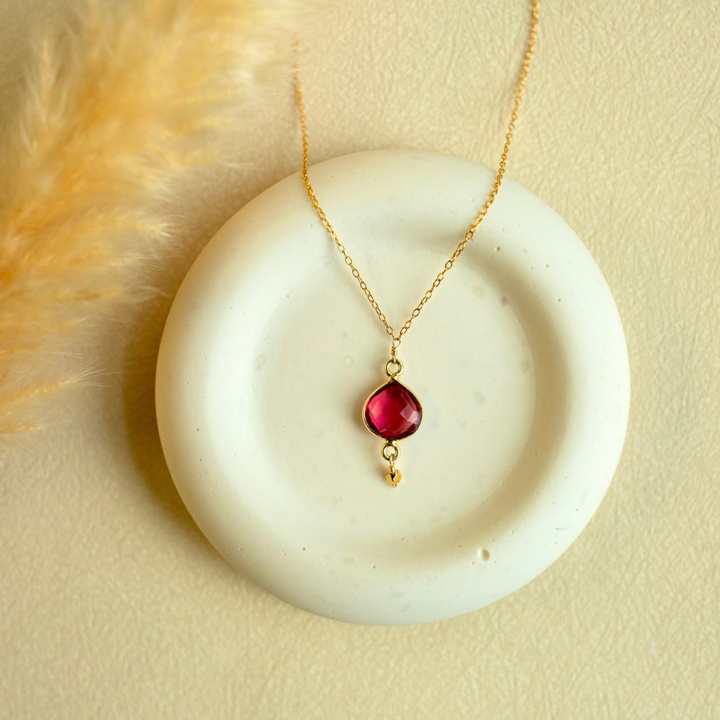 Dainty gemstone pendant necklace, detail view — Everlyne