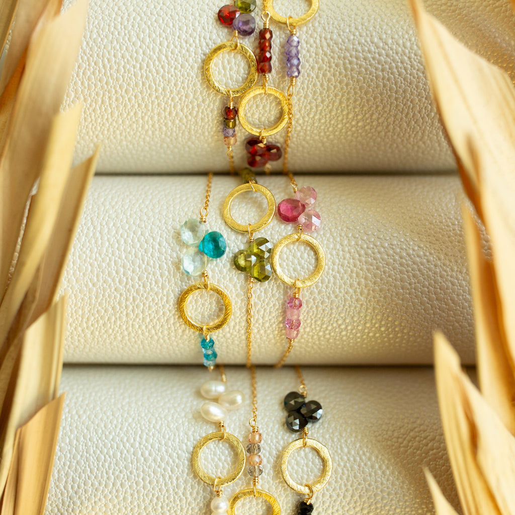 Adjustable Solara gemstone bracelet in 14k gold vermeil, slider clasp - Everlyne (view 6)