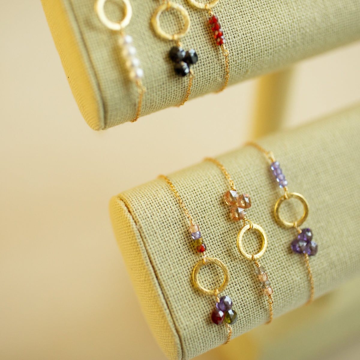 Adjustable Solara gemstone bracelet in 14k gold vermeil, slider clasp - Everlyne (view 5)