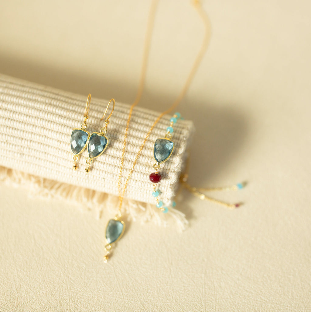 Isla drop earrings and matching pendant in 14k gold vermeil, handmade in the USA - Everlyne (view 2)