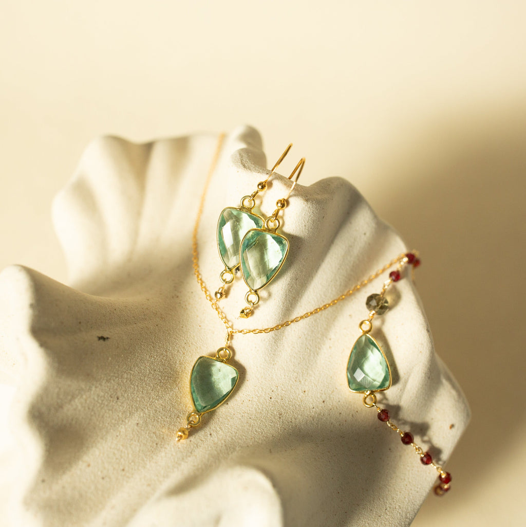 Faceted gemstone Isla drop earrings in 14k gold vermeil, handmade in the USA - Everlyne (view 8)