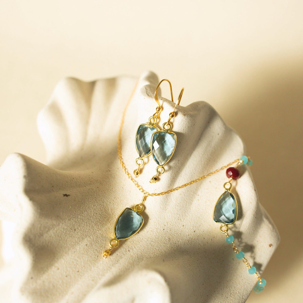 Faceted gemstone Isla drop earrings in 14k gold vermeil, handmade in the USA - Everlyne (view 7)