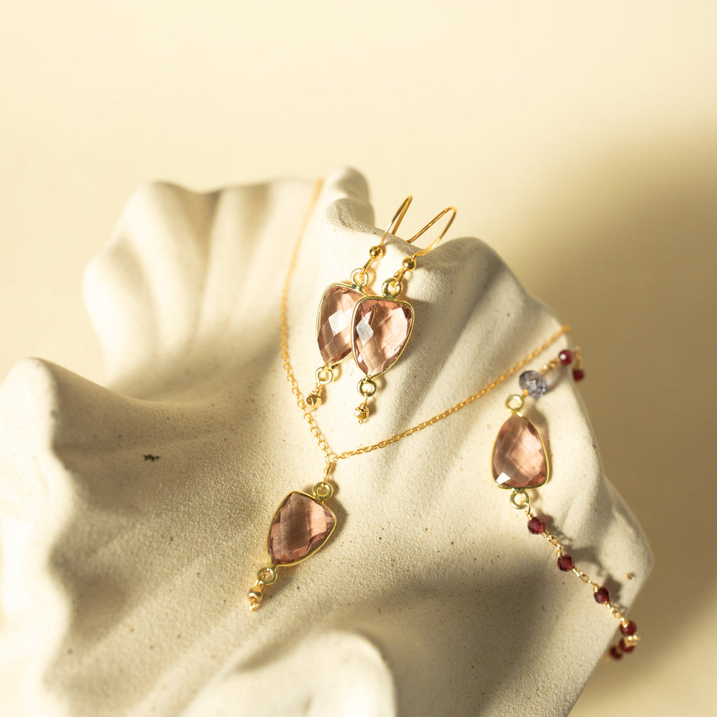 Faceted gemstone Isla drop earrings in 14k gold vermeil, handmade in the USA - Everlyne (view 6)