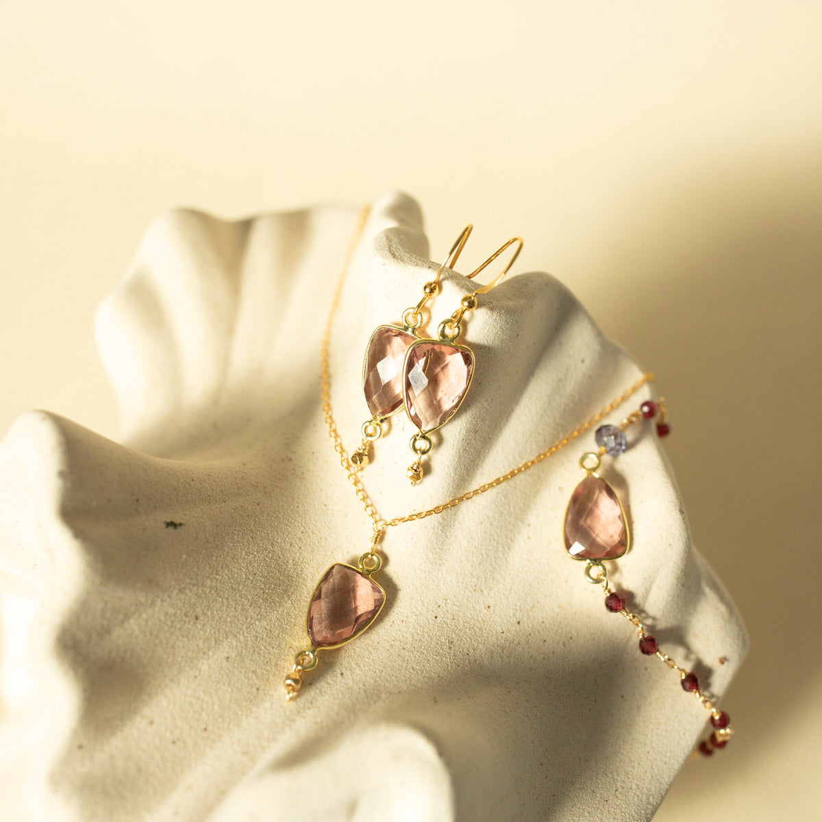 Faceted gemstone Isla drop earrings in 14k gold vermeil, handmade in the USA - Everlyne (view 6)