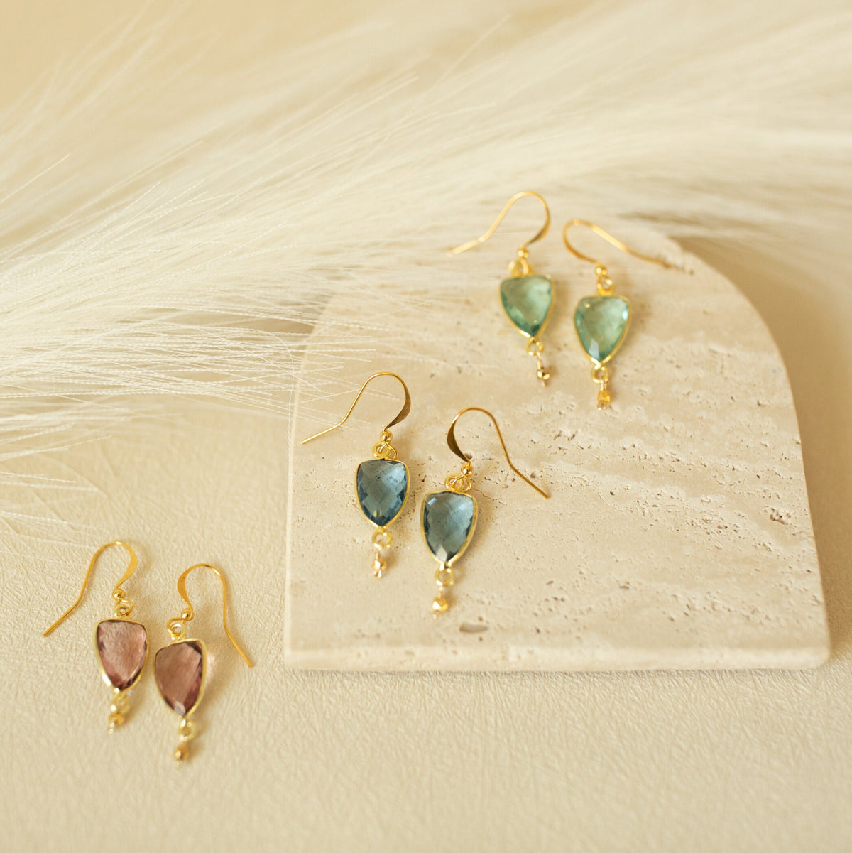 Isla drop earrings shown in three gemstone options, 14k gold vermeil - Everlyne (view 4)
