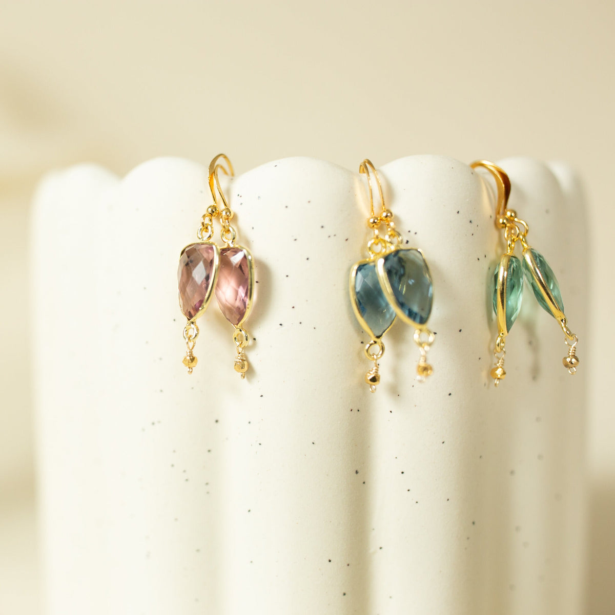Faceted gemstone Isla drop earrings in 14k gold vermeil, handmade in the USA - Everlyne (view 5)