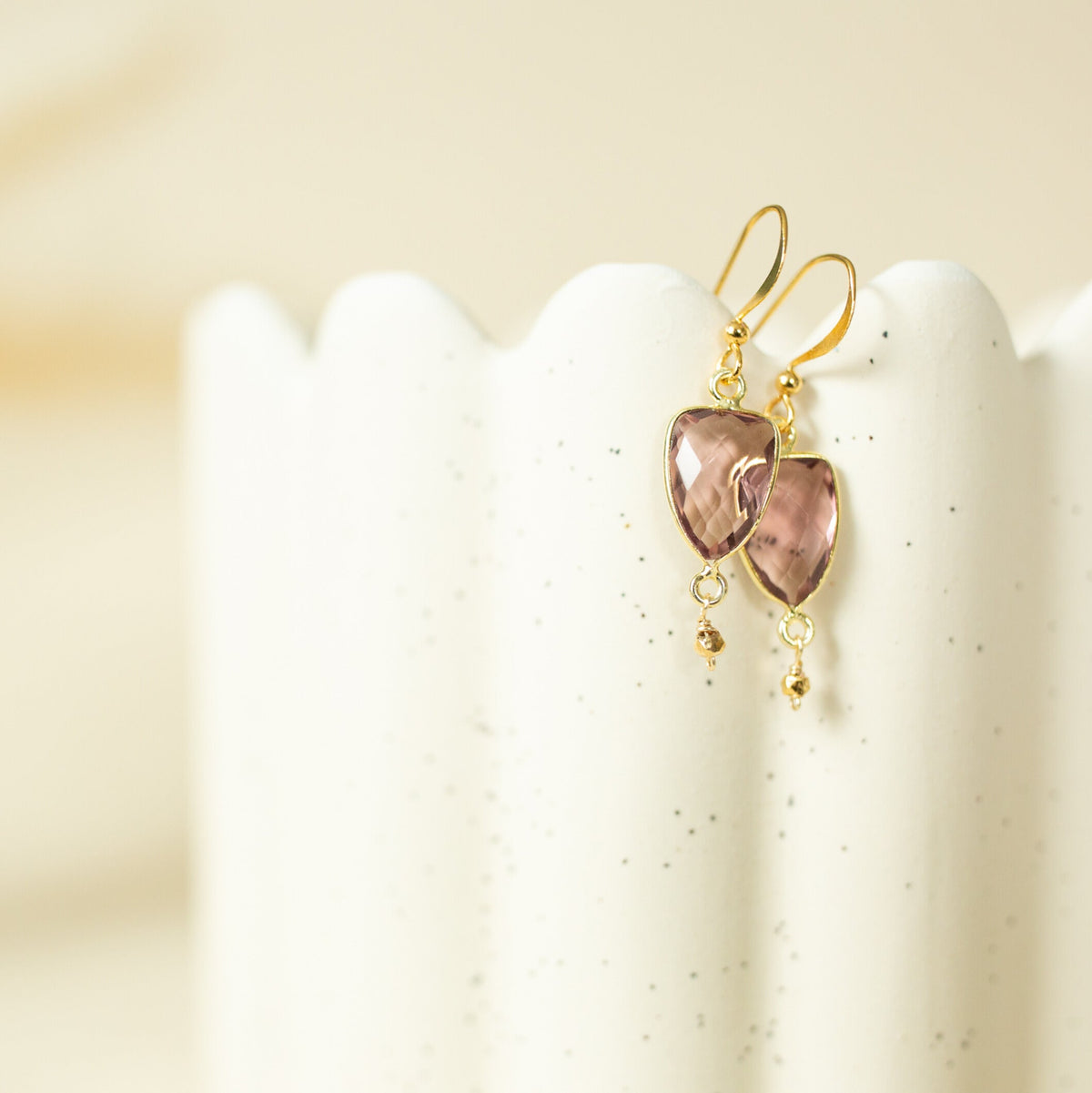 Faceted gemstone Isla drop earrings in 14k gold vermeil, handmade in the USA - Everlyne (view 2)