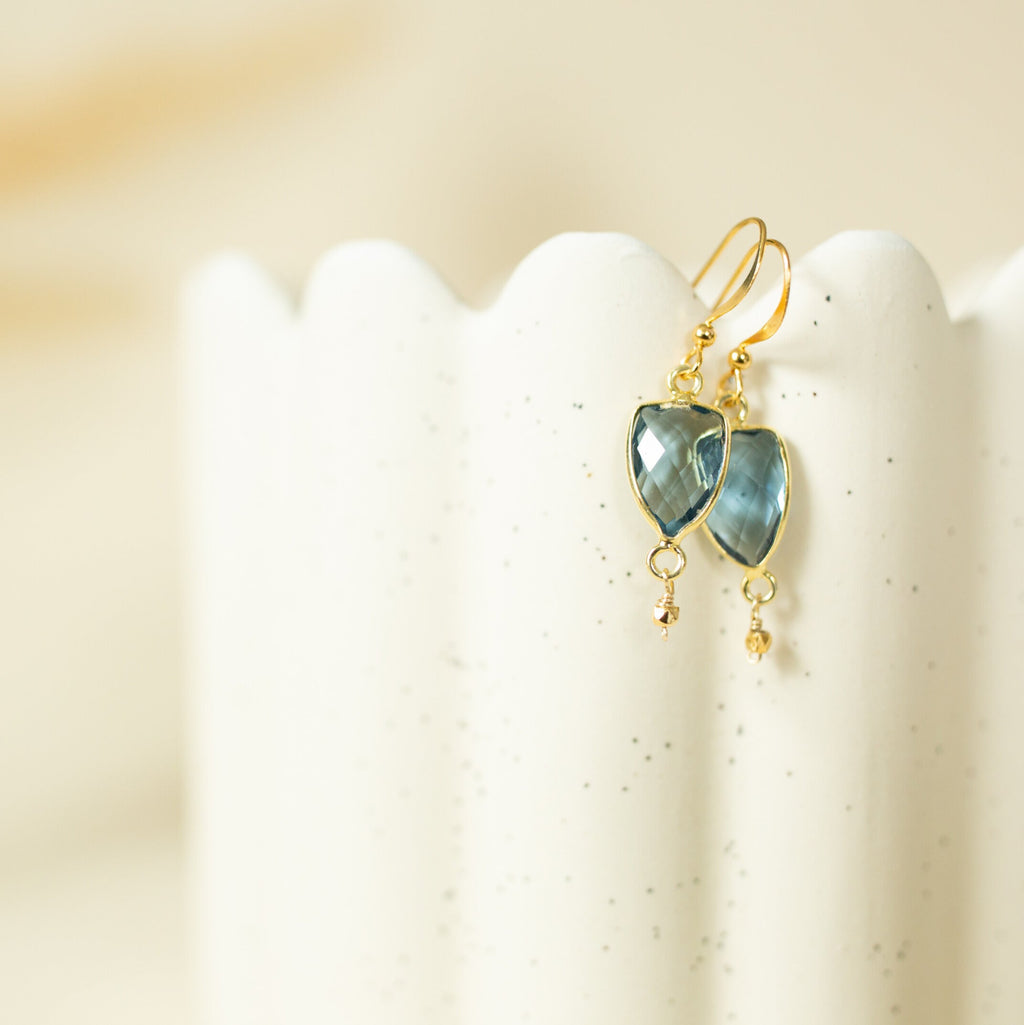 London Blue quartz drop earrings in 14k gold vermeil — Everlyne