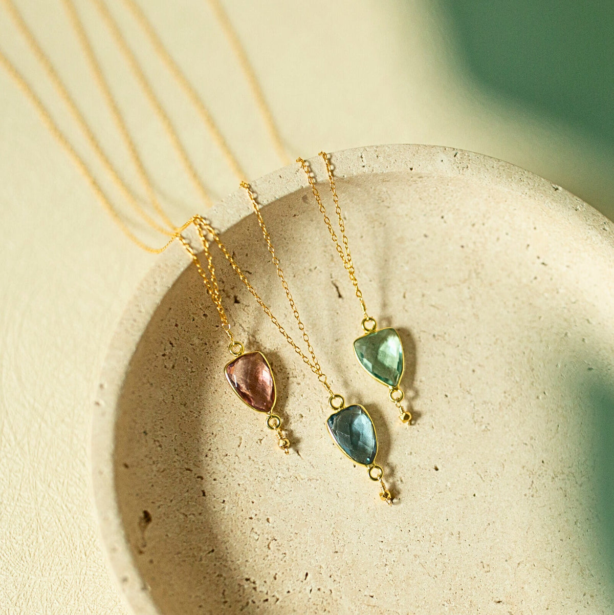 London Blue quartz Isla pendant necklace in 14k gold vermeil, handmade in the USA - Everlyne (view 8)
