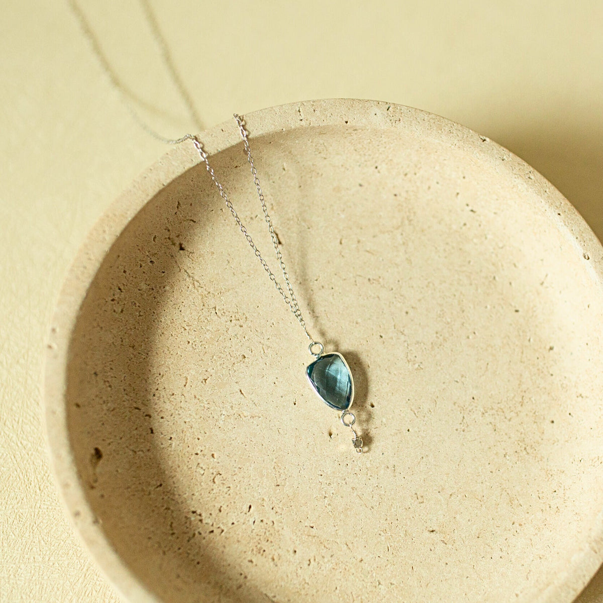 London Blue quartz Isla pendant necklace in 14k gold vermeil, handmade in the USA - Everlyne (view 4)