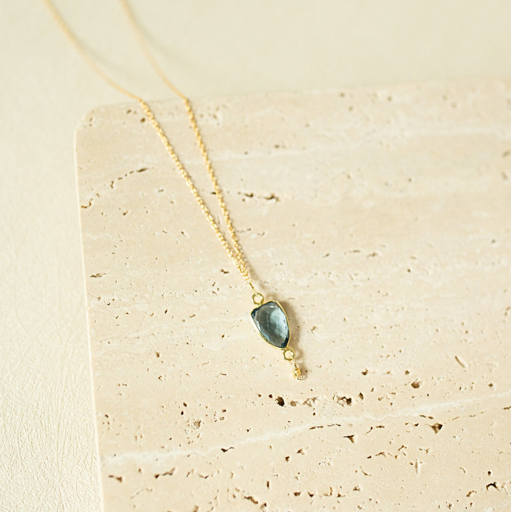 London Blue quartz Isla pendant necklace in 14k gold vermeil, handmade in the USA - Everlyne (view 2)
