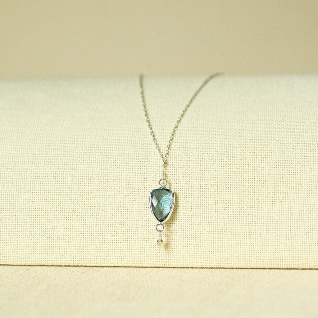 London Blue quartz Isla pendant necklace in rhodium-plated silver, handmade in the USA - Everlyne (view 3)