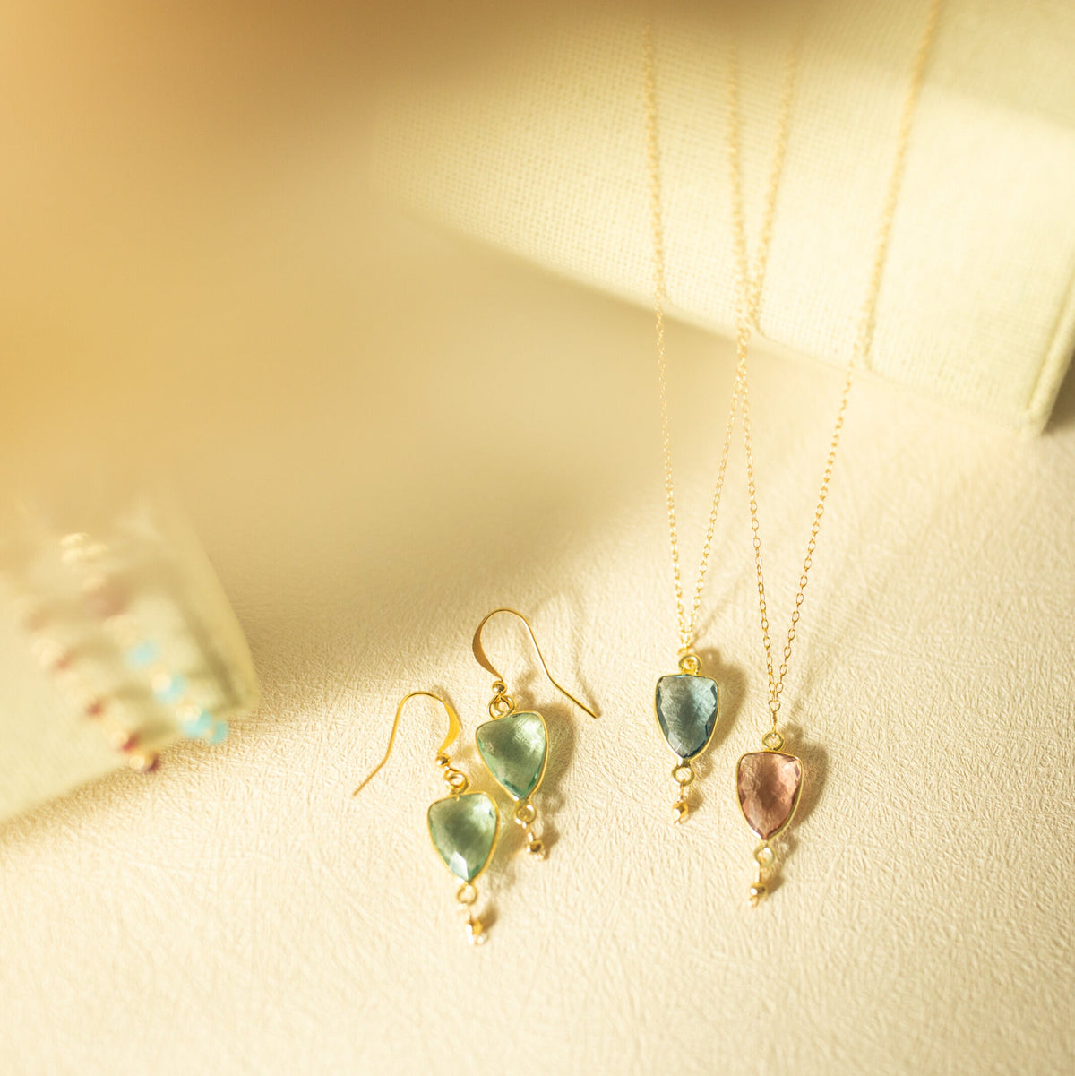 London Blue quartz Isla pendant necklace in 14k gold vermeil, handmade in the USA - Everlyne (view 10)