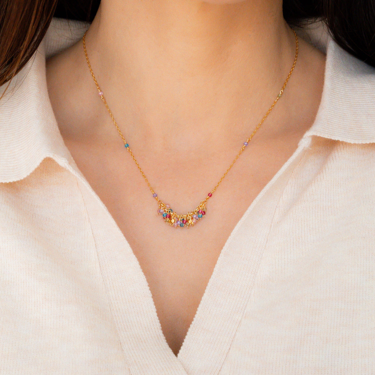 Hand-wire-wrapped Reign cascade statement necklace, handmade in the USA - Everlyne (view 12)