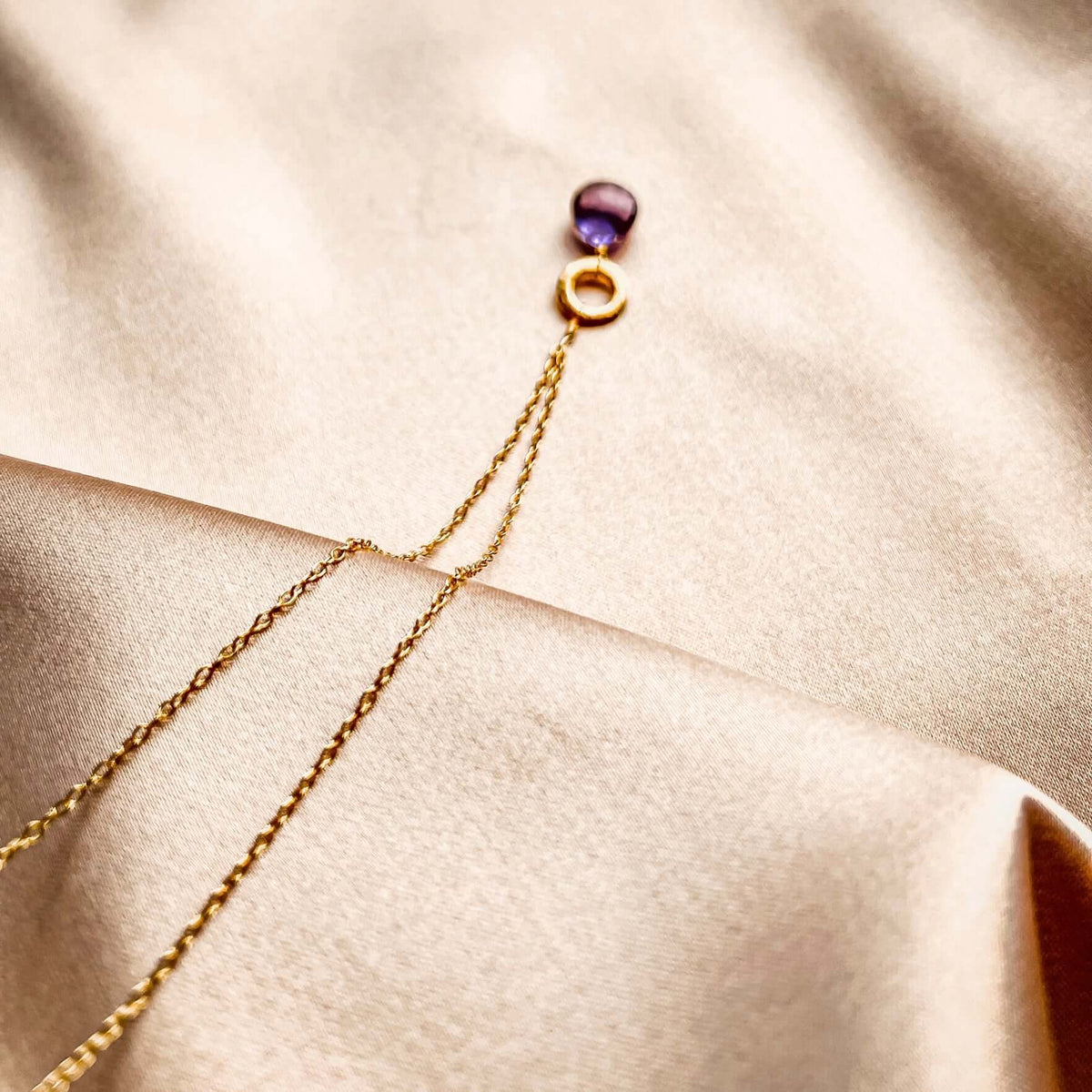 Amethyst mini layering pendant necklace in 14k gold, alternate view - Everlyne