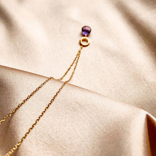 Amethyst mini layering pendant necklace in 14k gold, alternate view - Everlyne